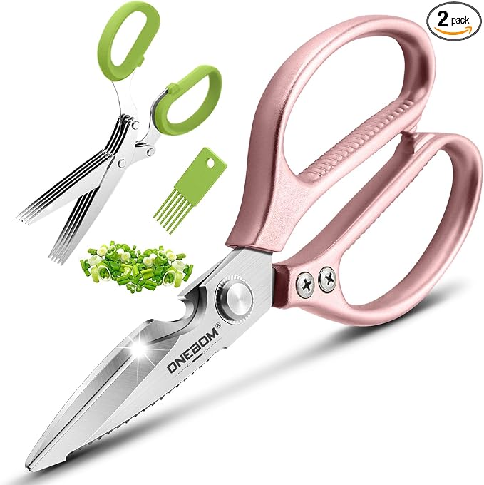 2 Pack ONEBOM Kitchen Shears, Kitchen Scissors Heavy Duty Serrated Blade by OneBom