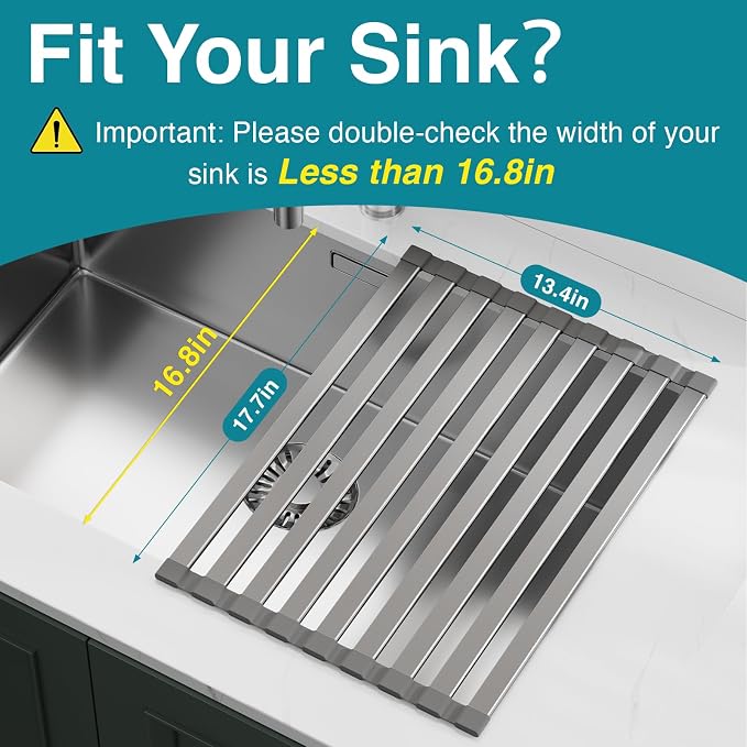 COOL-ANGLE Aluminum Roll Up Dish Drying Rack Over The Sink, 17.7" x 13.4" - Image 6