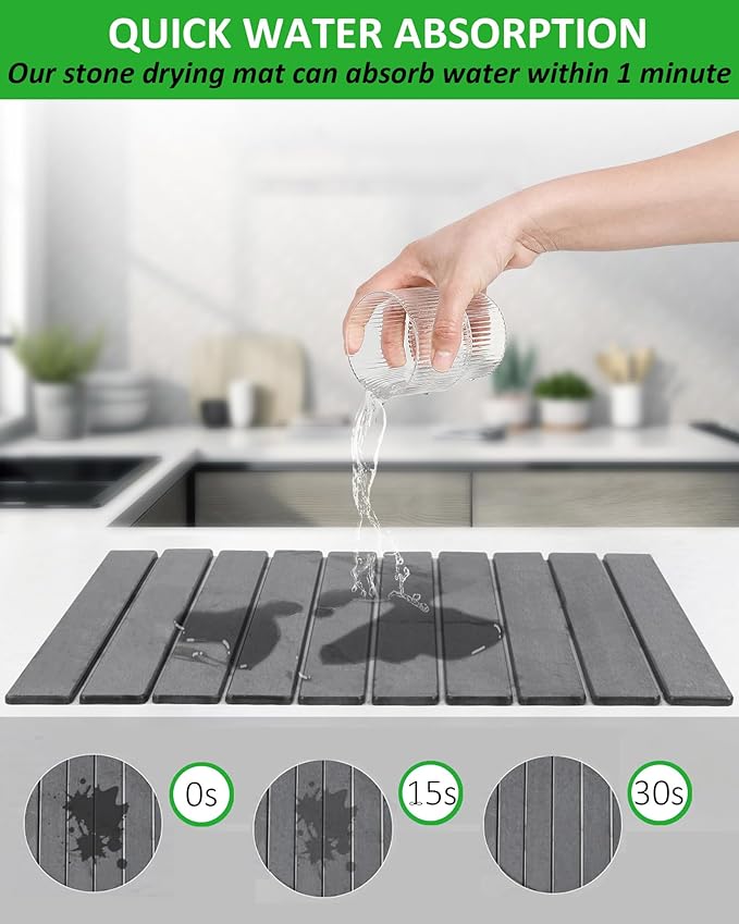 Large Stone Dish Drying Mat for Kitchen Counter, 24x16 Inches Foldable - Image 2