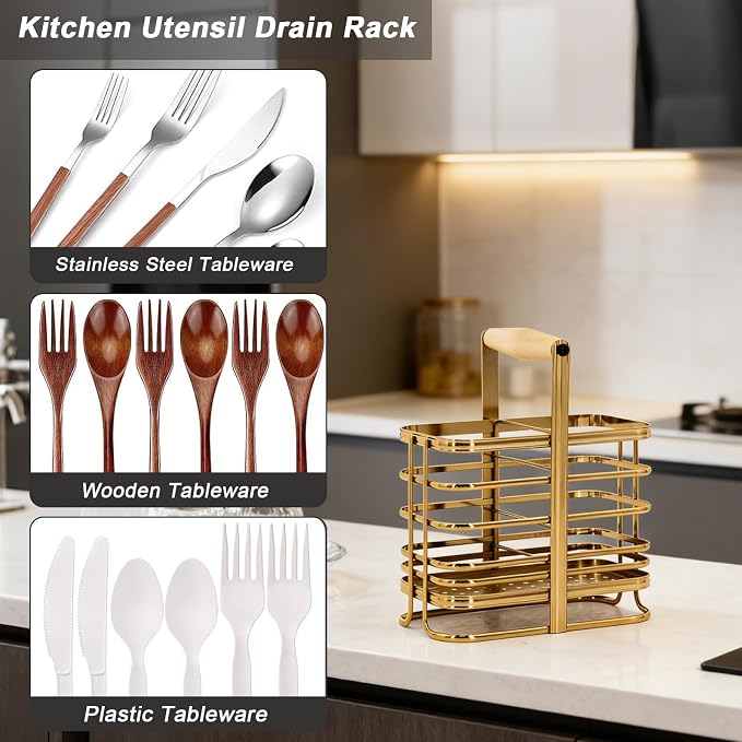Caliamary Utensil Holder, Stainless Small Stainless Steel Cutlery Drainer Caddy - Image 6