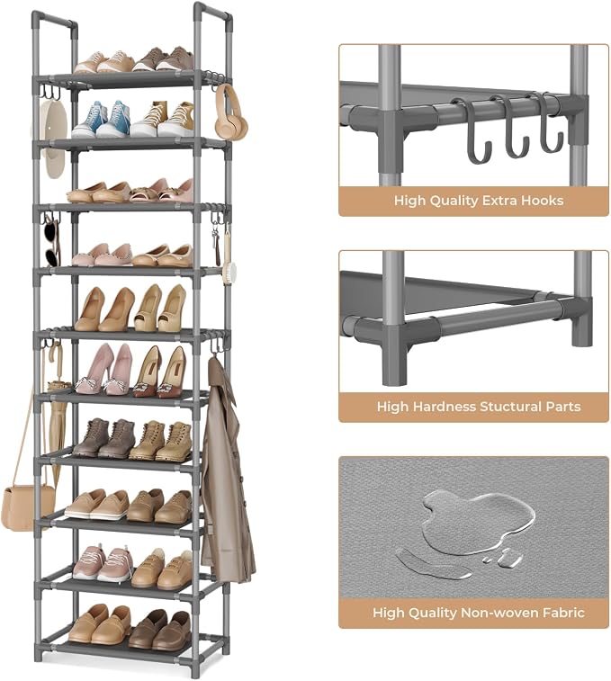 VTRIN 10 Tiers Tall Shoe Rack Holds 20-25 Pairs of Shoes Sturdy Vertical Shoe - Image 4