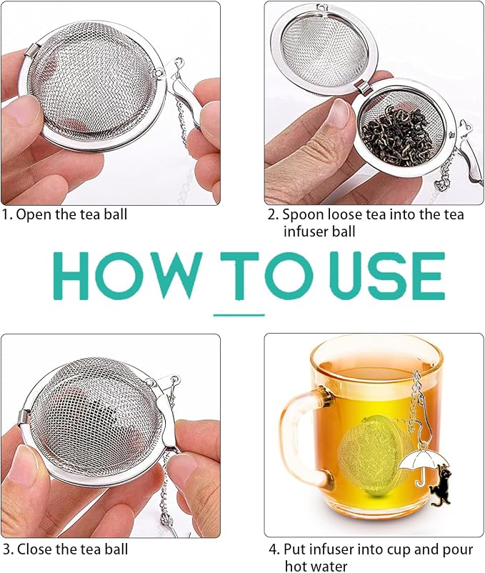 2Pack Tea Infuser with Cute Cat Charm, Premium Stainless Steel Loose Leaf Tea - Image 3