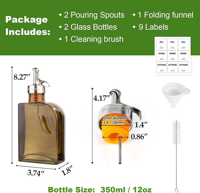 Olive Green 12oz Glass Olive Oil Bottle Dispenser - 350ml Oil and Vinegar - Oil - Image 5