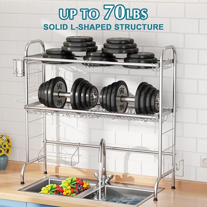 HOWDIA Stainless Steel 2-Tier Over The Sink Dish Drying Rack - Image 6