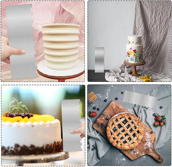 8.7 Inche Stainless Steel Cake Scraper，Double Sided Patterned Edge Stripe Edge - Image 4