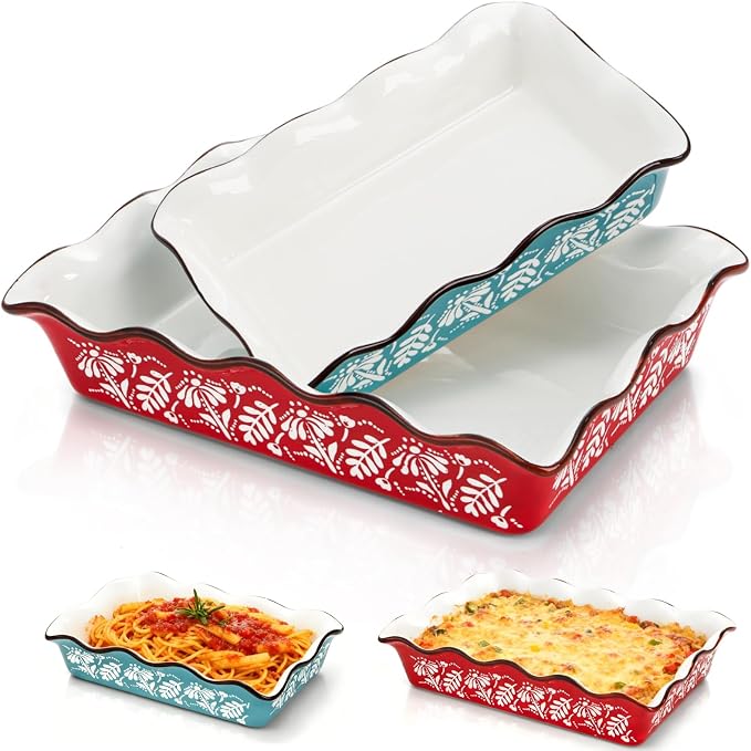 2 Pack Ceramic Baking Dishes, Large Rectangular Casserole Dish Lasagna Pan by Acshio