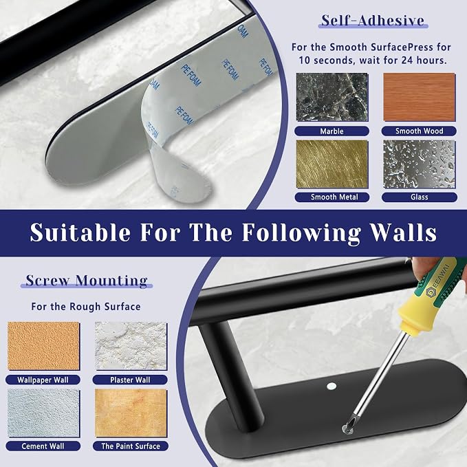 Paper Towel Holder, Self Adhesive or Drilling Paper Towel Holder Under Cabinet - Image 7