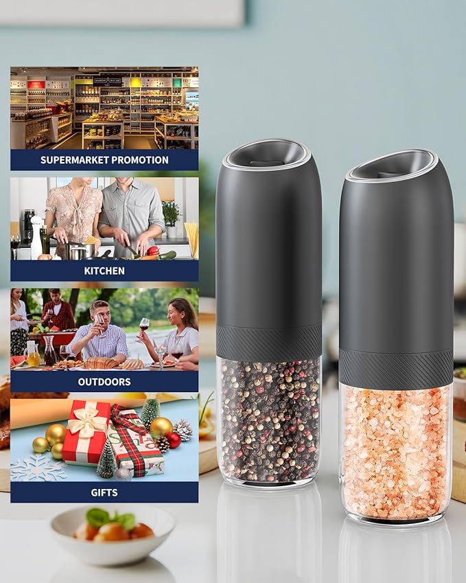 CIRCLE JOY Gravity Electric Salt and Pepper Grinder Set, Battery Powered - Image 9
