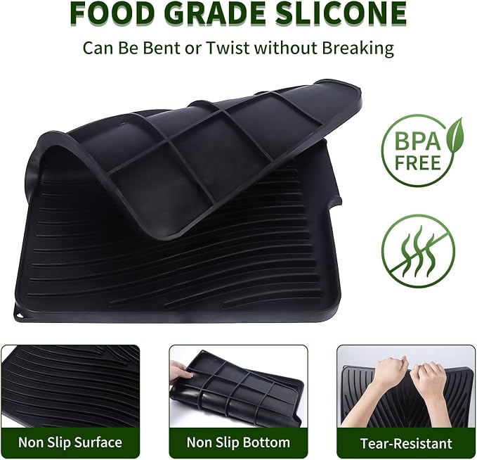 Silicone Dish Drying Mat 16x13, Food-Grade Silicone, Easy Clean Pad - Image 3