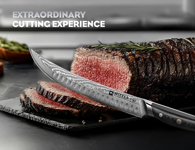WIZEKA Carving Knife-10 Real Damascus Breaking Knife, Razor Sharp Butcher knife - Image 2