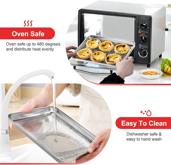 Baking Sheets for Oven, Stainless Steel Cookie Sheet Baking Pan Toaster Oven - Image 4