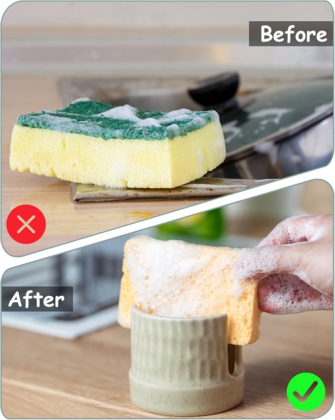 Zoeeker Kitchen Sponge Holder, Ceramics Sponge Dish Rack Sink Scrub Caddy - Image 4