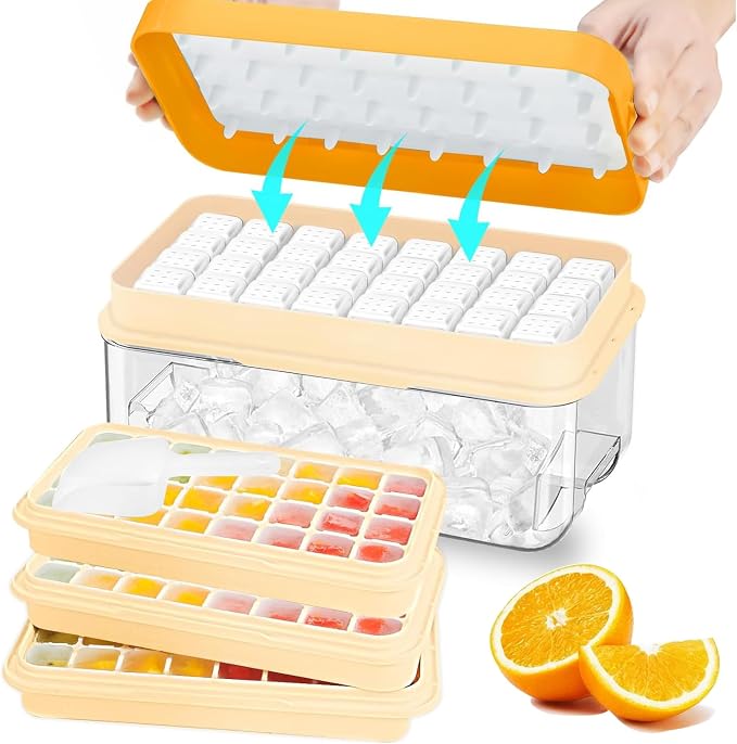 Ice Cube Tray, Ice Tray with Lid and Bin and Ice Scoop, Ice Cube Pop Out Tray by ZZWILLB