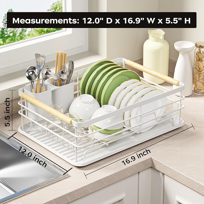 Dish Racks for Kitchen Counter: Wooden Handles, Thickened Metal, No Assembly. - Image 7