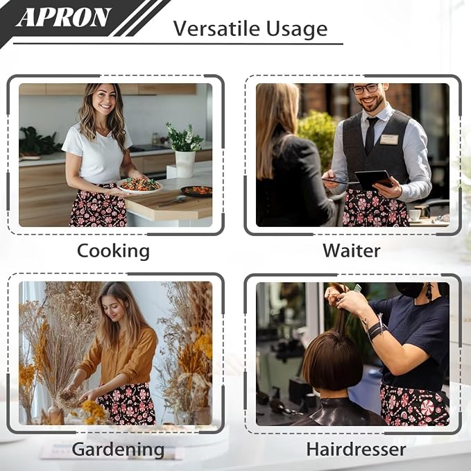 Server Apron with 3 Pockets, Waterproof Oil Waitress Waiter Half Apron - Image 5