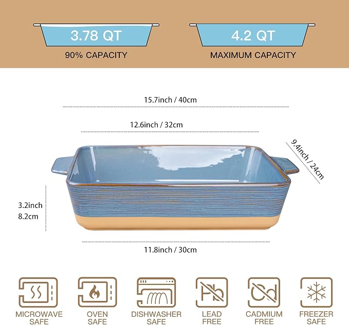 Dafuceramic Casserole Dish for Oven, 4.2 QT Baking Dish, 9x13 Large Porcelain - Image 2
