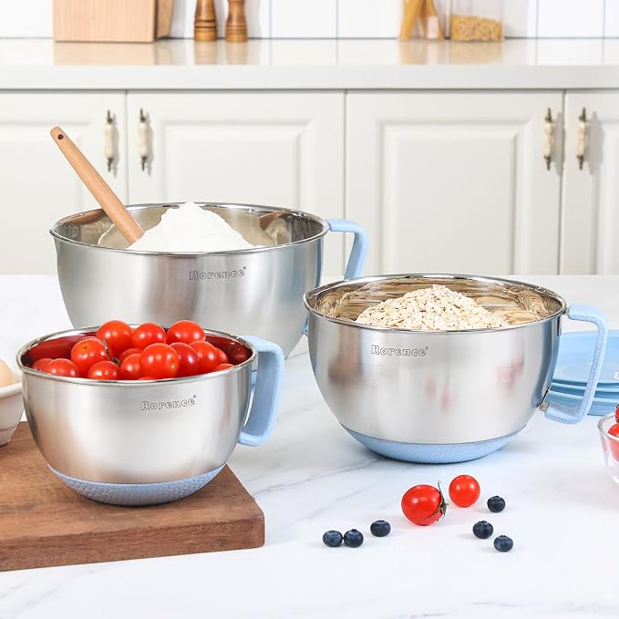 Rorence Stainless Steel Mixing Bowls Set: Non-Slip Silicone Bottom Kitchen Bowls - Image 7
