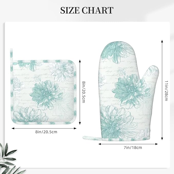 Oven Mitts and Pot Holders Dahlia Flower Pastel Vintage Silicone Kitchen - Image 3