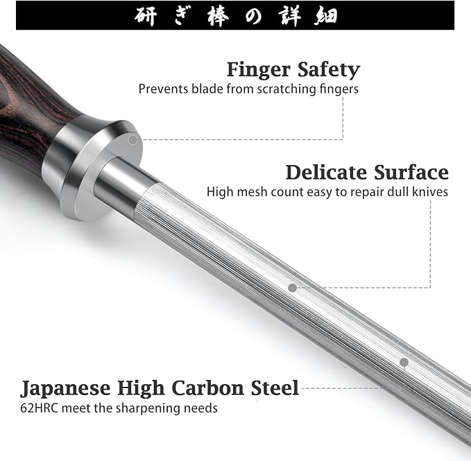 HOSHANHO Honing Rod, 12 Inch Professional Kitchen Knife Sharpener Rod, Japanese - Image 2