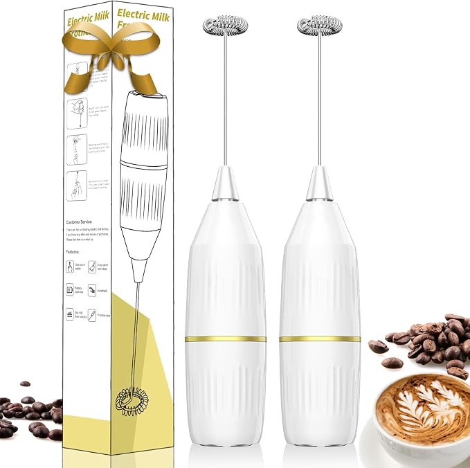 2 Pack Easy Clean Milk Frother Wand | Detachable Whisk, Superior Frothing | by Yucime