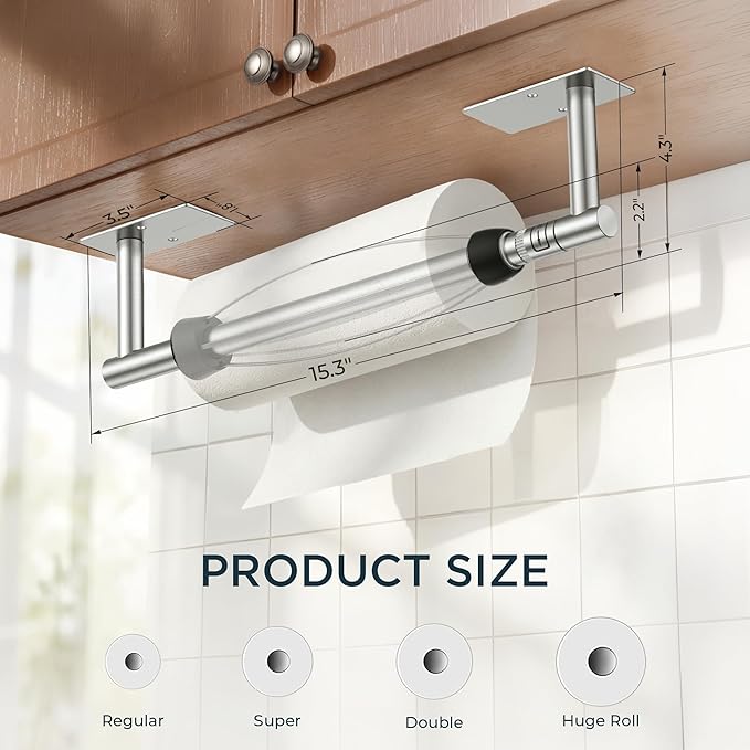 FORIOUS Paper Towel Holder Under Cabinet, Single Hand Operable - Image 3