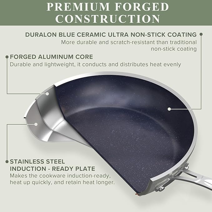 Nuwave Healthy Duralon Blue Ceramic Nonstick Cookware Set, Diamond Infused - Image 2