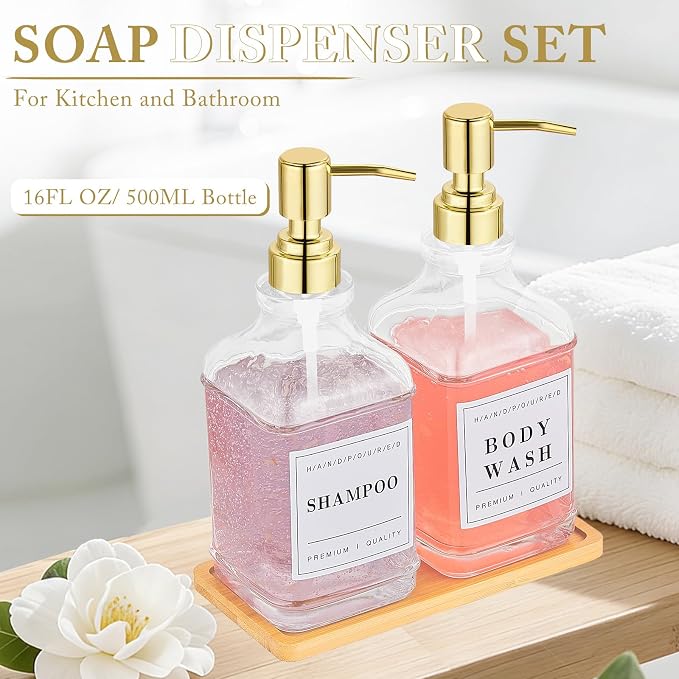 Glass Soap Dispenser with Pump, Countertop Soap and Lotion Dispenser Set of 2 - Image 2