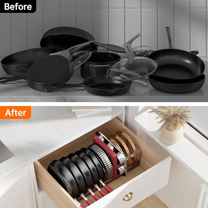 MUDEELA Pots and Pans Organizer under Cabinet, Expandable Pan Lids Organizers - Image 6