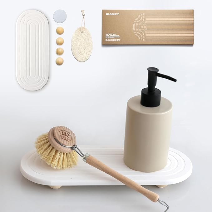 Instant Dry Sink Caddy Organizer – Water Absorbing Stone Tray by RIOMZY
