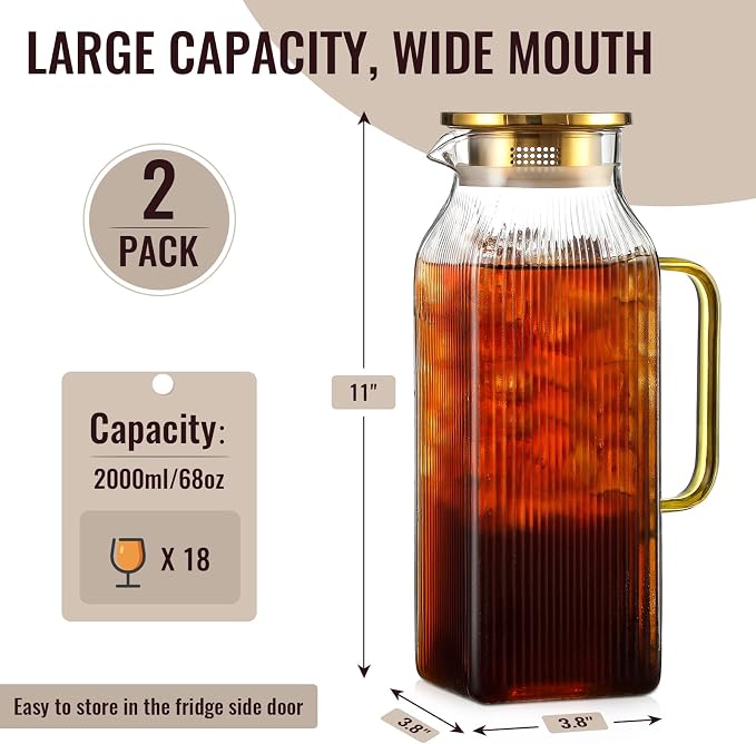 2 Pack 2 Liter/68 oz Square Glass Pitcher - Image 2