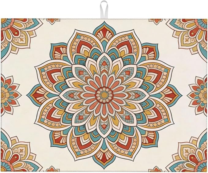 Boho Dish Drying Mat, for Bohemia Kitchen Counter Microfiber Absorbent by Vodbne