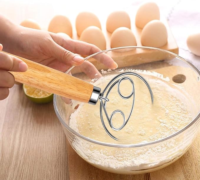 Danish Dough Whisk Stainless Steel Wooden Handle - Image 2