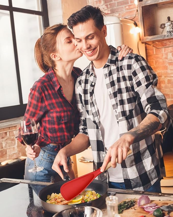 Cooking Spoon for Nonstick Cookwares, Wood Handle Spoon for Mixing, and Scrape - Image 6