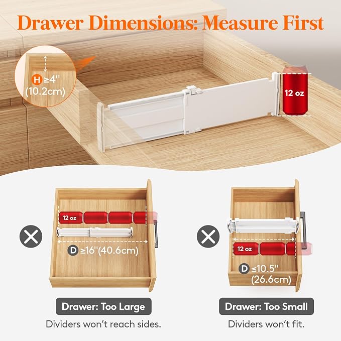 Lifewit 4" Tall 9 Pack Drawer Dividers, 27-42cm/10.5-16.5" Expandable Drawer - Image 3
