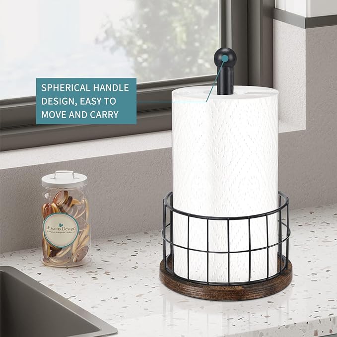 YINMIT Wood Paper Towel Holder Countertop, Farmhouse Paper Towel Holder - Image 3