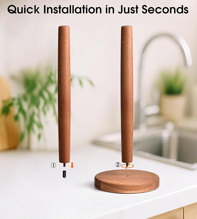 KitchLife Acacia Wooden Paper Towel Holder Countertop - Image 5