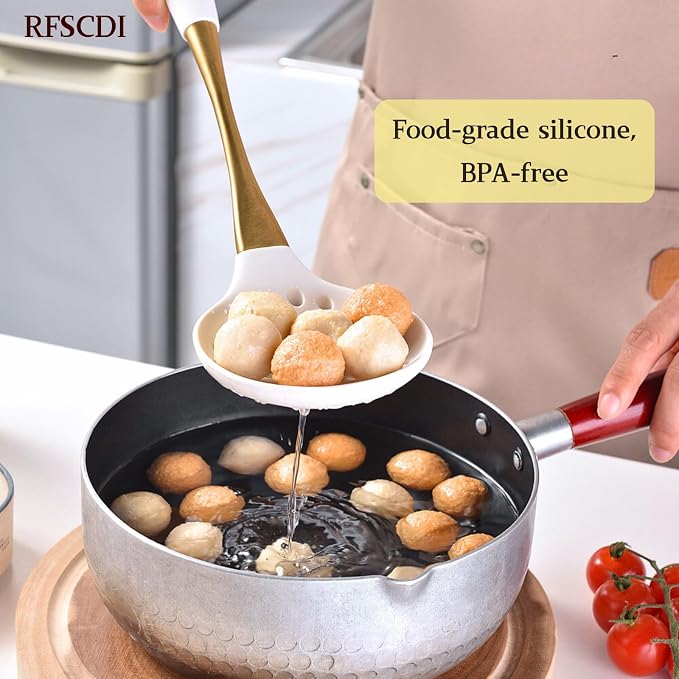 Elegant White Gold Silicone Cooking Utensils Set - Image 7