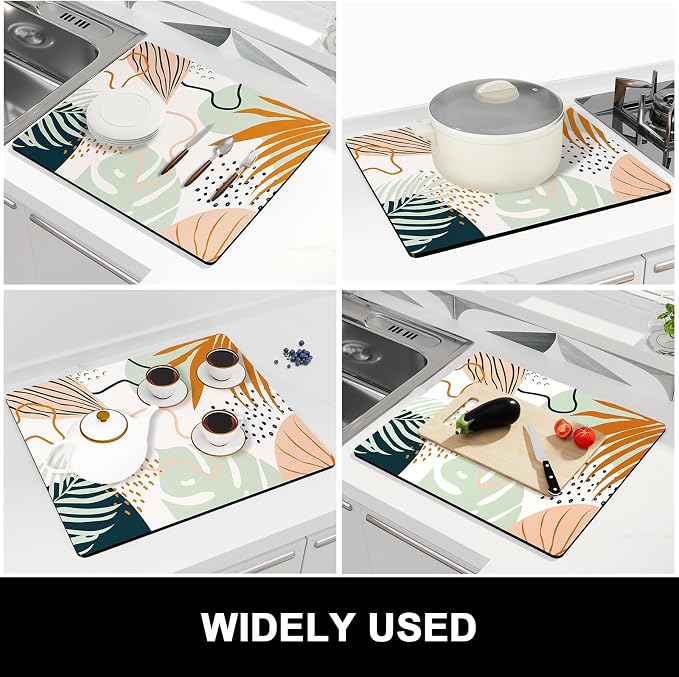 Rnivvi Dish Drying Mat for Kitchen Counter, 16 x 18" Cute Boho Theme Absorbent - Image 7