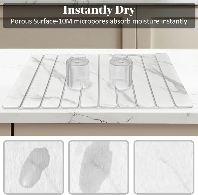 Stone Dish Drying Mats for Kitchen Counter, Collapsible Quick Drying Dish Mats - Image 4
