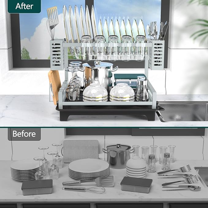 B-Land Dish Drying Rack, 2 Tier Dish Racks - Image 5