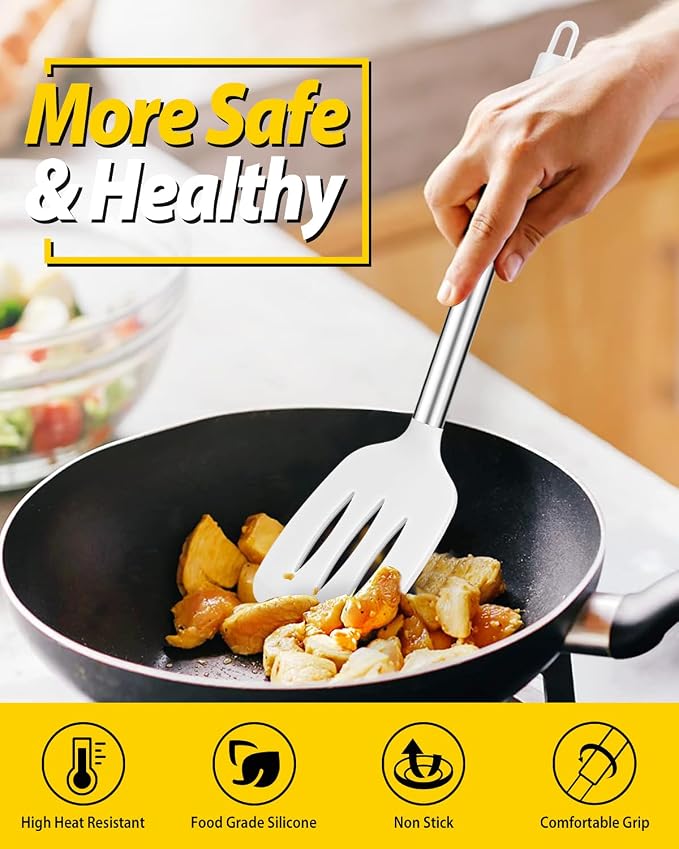 Pack of 4 Silicone Cooking Utensils Set, Non Stick Large Solid Spatulas - Image 4