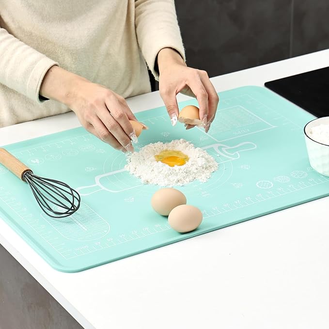 Silicone Baking Mat 20"L x 28"W, Extra Thick Dough Rolling Pad by KitchenRaku