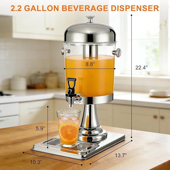 2.2 Gallon Iced Beverage Drink Dispenser, Stainless Steel Water Jar - Image 2