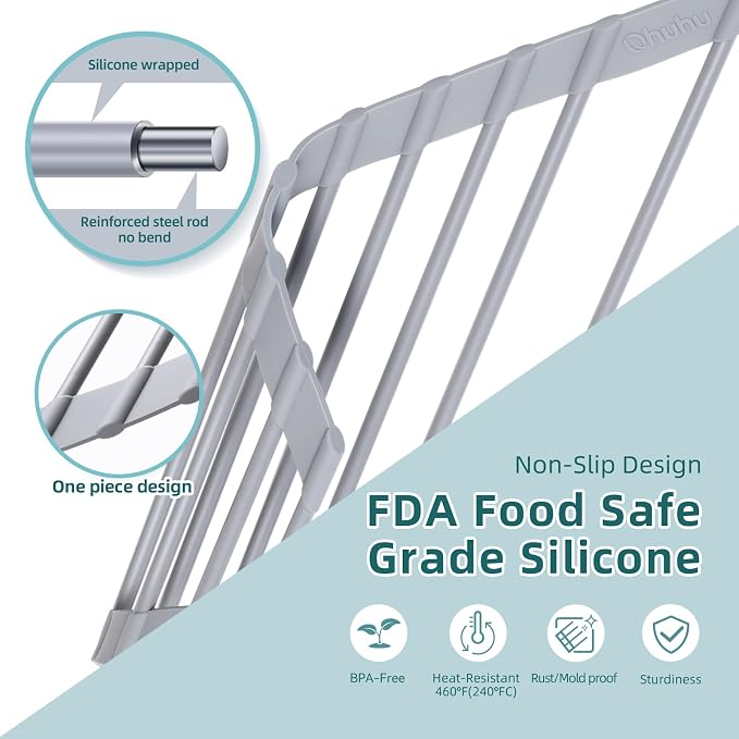 Ohuhu Triangle Roll Up Dish Drying Rack, Anti-Slip Organizer - Image 4