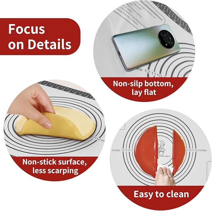 Non Stick Silicone Pastry Mat for Dough Rolling, Silicone Mat for Baking Pizza - Image 5