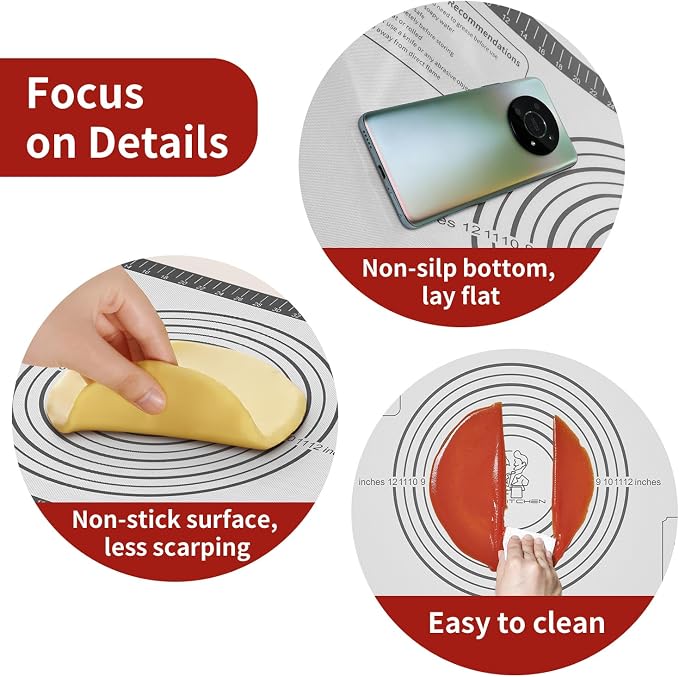 Silicone Pastry Mat for Dough Rolling, SIlicone Mat for Baking PIzza, Pie Crust - Image 3