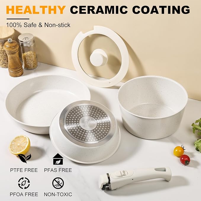 Pots and Pans Set Non Stick, Ceramic Cookware Set Nonstick Frying Pans 5 - Image 3
