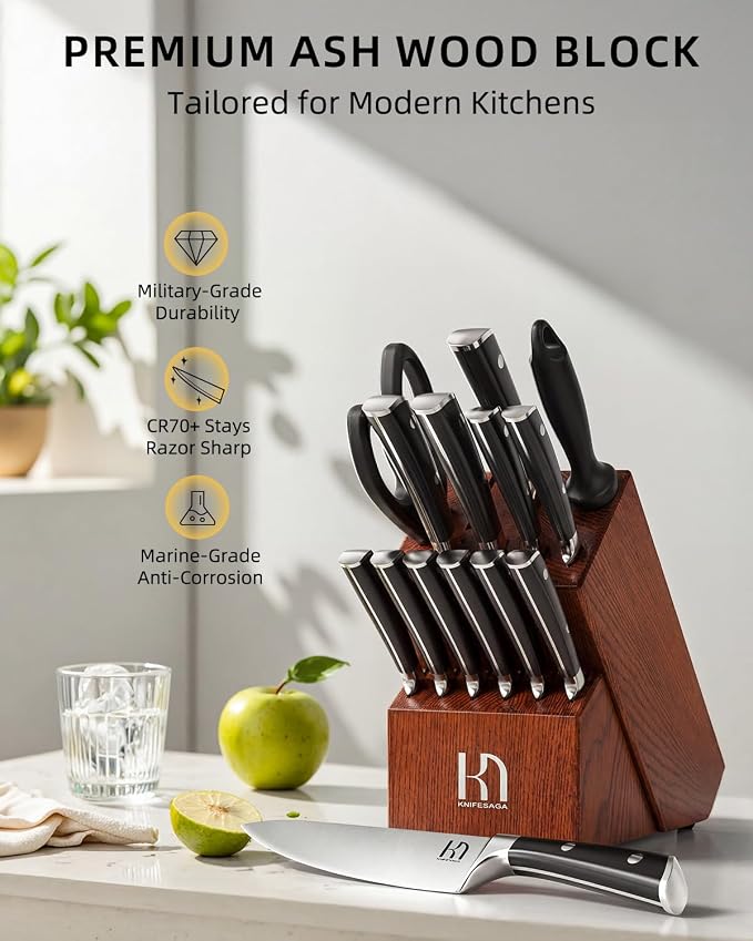 KnifeSaga Knife Set, Enduring Razor-Sharp High Carbon Stainless Steel Chef - Image 2