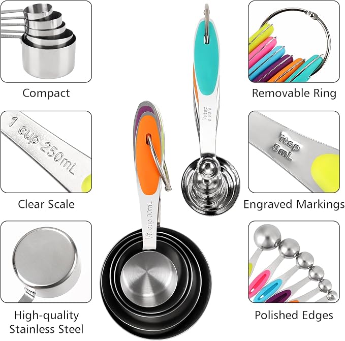 Accmor Stainless Steel Measuring Cups and Spoons Set, 11 Piece Metal Stackable - Image 4