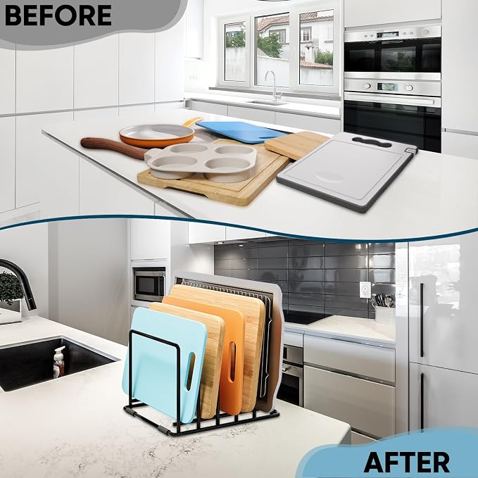 2-Pack Cutting Board Organizer, 5-Slot Steel Kitchen Storage Rack - Image 7